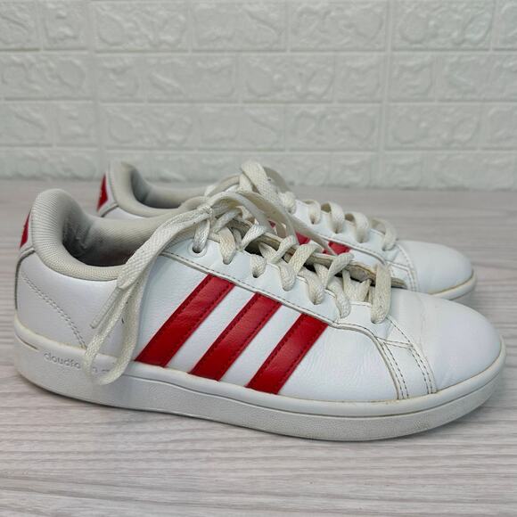 Adidas Cloudfoam Advantage Sneakers WMNS 6 White Scarlet Lace Up Low Top Comfort - Picture 1 of 12